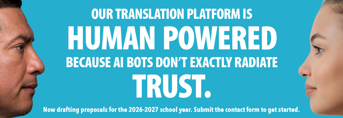 Our translation platform is human powered — because AI bots don't exactly radiate trust.